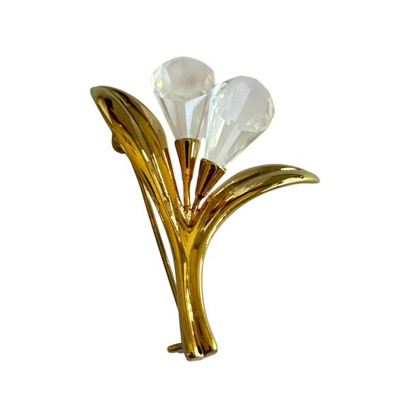 Swarovski Crystal Memories floral brooch gold-plated clear hallmarked giftable - Picture 6 of 6